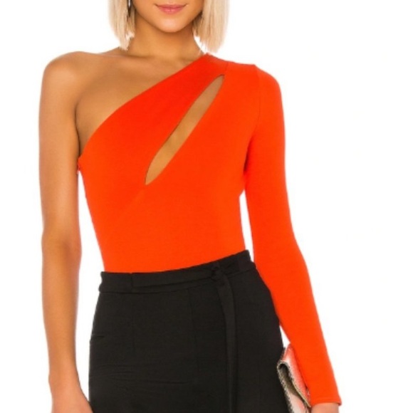 NBD Tops - NBD Aaliyah Bodysuit One Sleeve in Red Orange XS